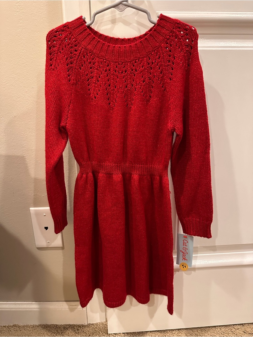 Cat & Jack Bright Red Knit Long-Sleeve Girls Dress
